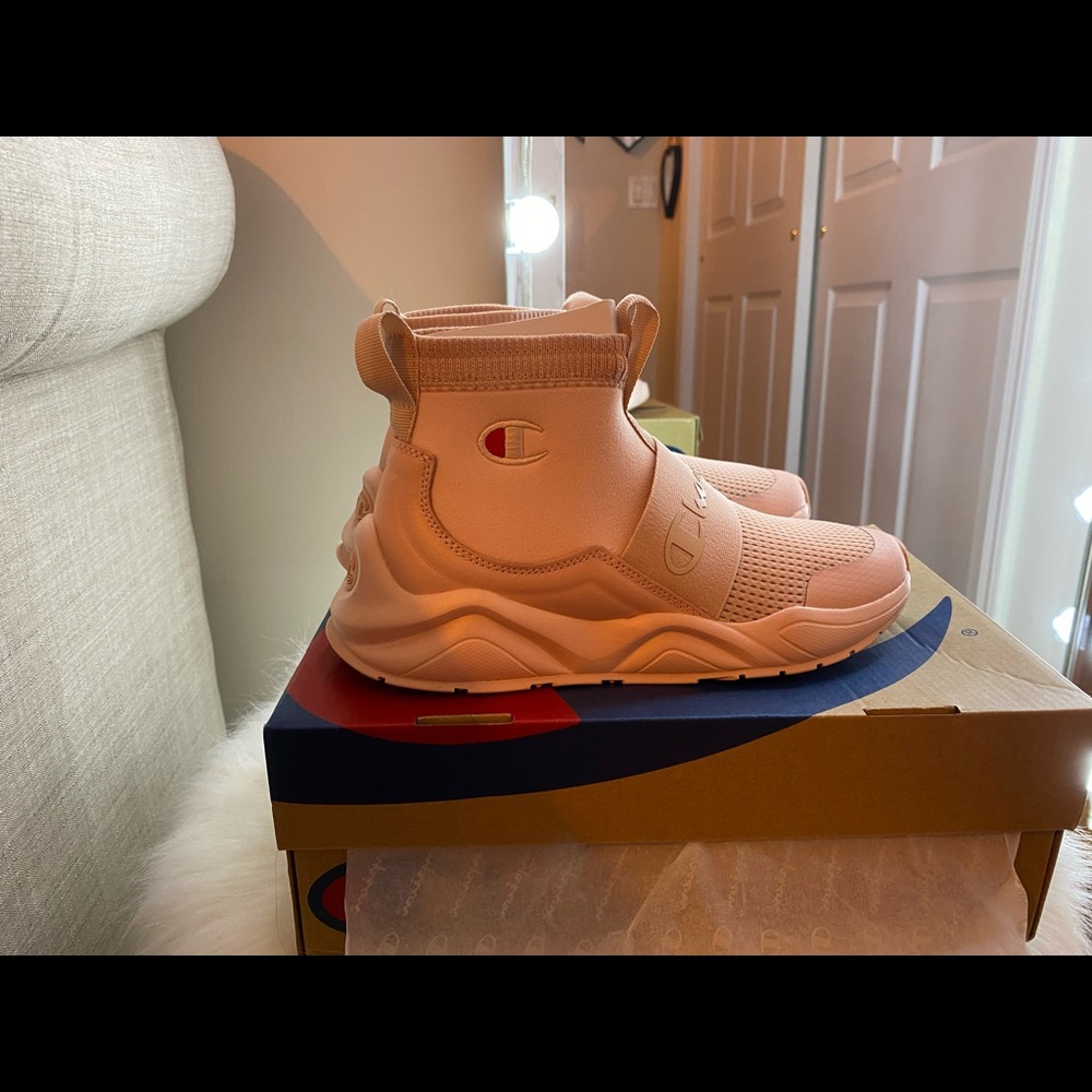 Light Pink Champion slip on sneakers